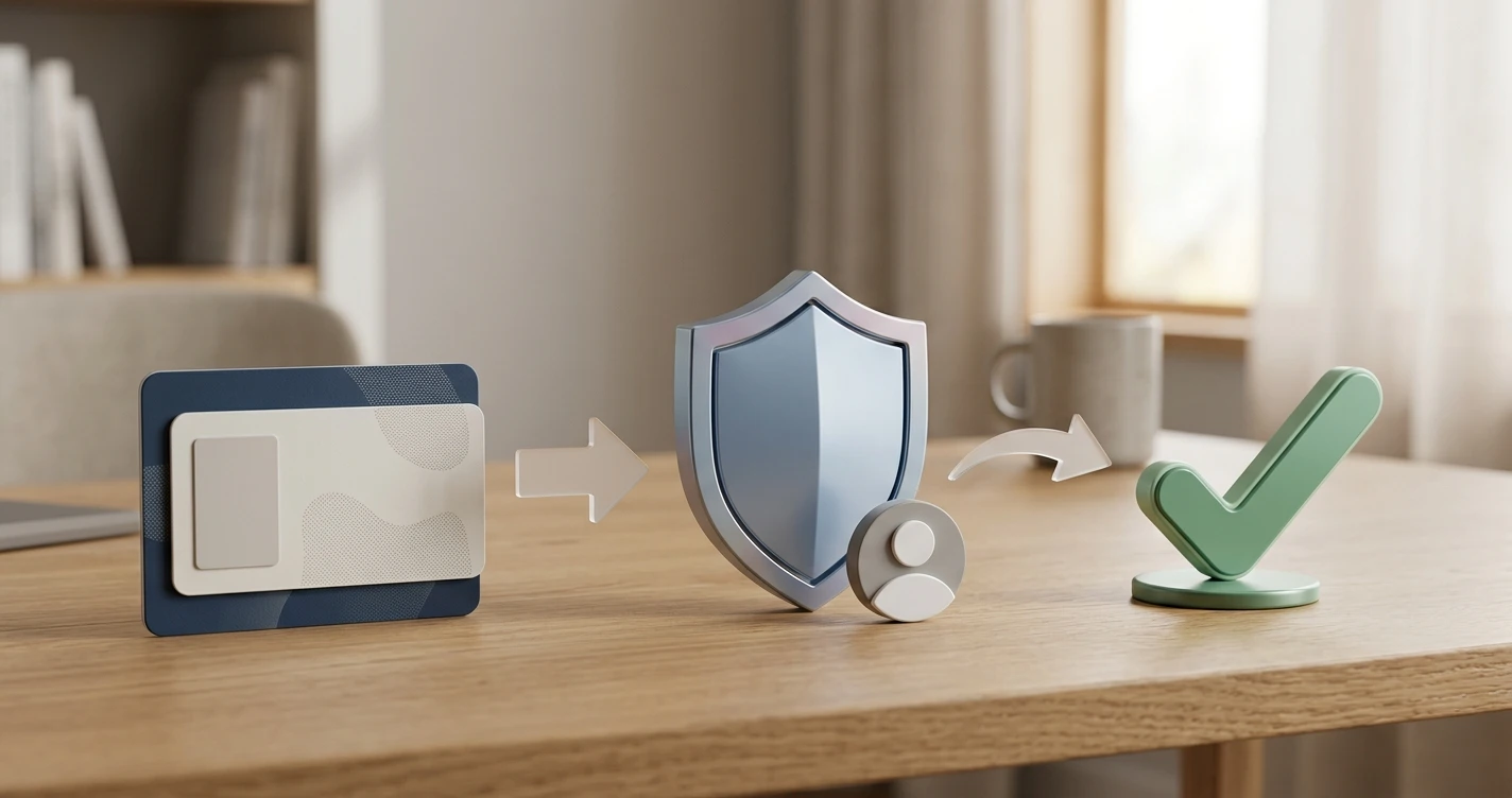 Generic identity-verification concept with document, shield and checkmark symbols